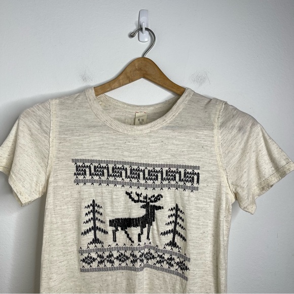 We The Free Embroidered Wildlife Round Neck Short Sleeve Linen Shirt Size S NWT - Picture 4 of 14